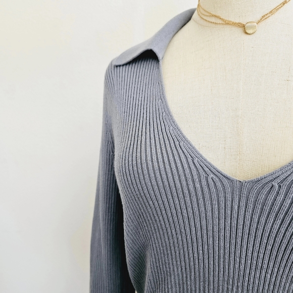 Abercrombie & Fitch Ribbed Collar V Neck Crop Sweater New Tags Blue Extra Large - Picture 3 of 8